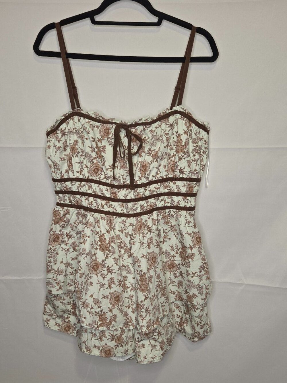 Francesca's Women's Romper Brown Mint Green Floral Cotton Size XL